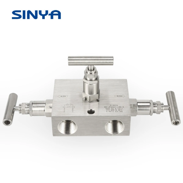 Needle Valve Manifolds 3 Valves Manifold T Type 6.000 Psi 1/2&quot; NPT Single Flange Direct Mount